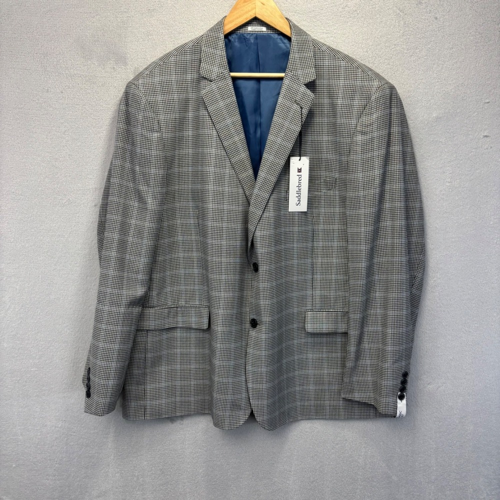 NWT Saddlebred Mini Houndstooth Blazer Jacket Men 50R Grey Two Button Sport Coat